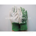 Garden Gloves Flower Cotton Back White Mini Dots on Palm Gardening Gloves (DGS404)